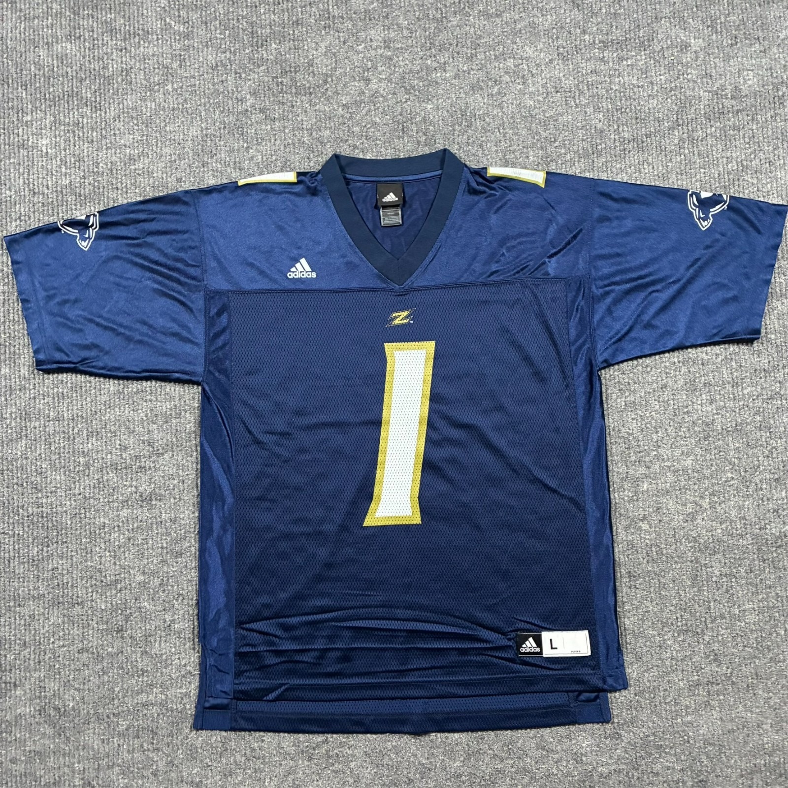 Adidas Akron Zips Football Jersey Mens L Blue 1 Ncaa Team Issued Game Style Sew